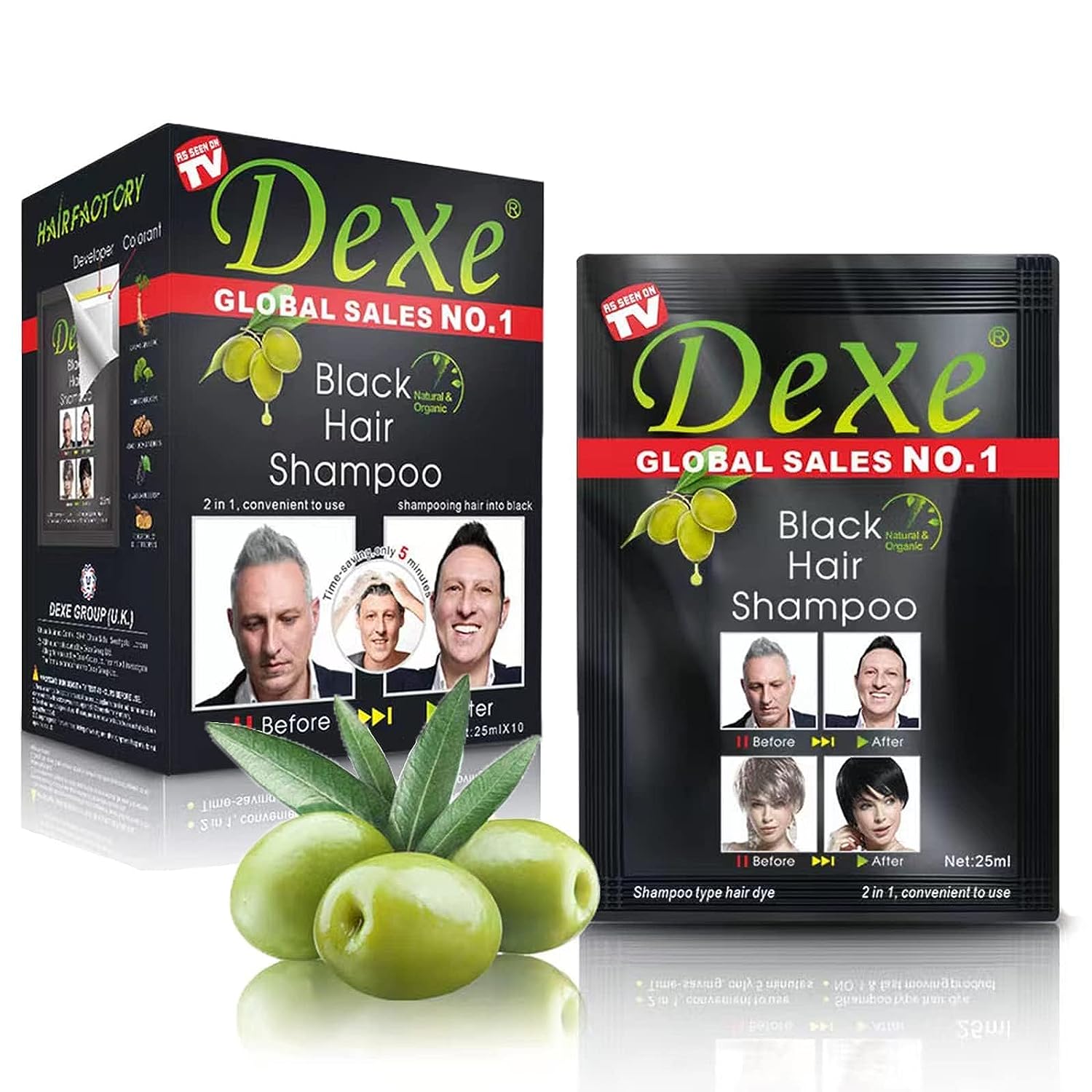 Dexe Black Hair Shampoo Instant Hair Dye for Men Women Black Color