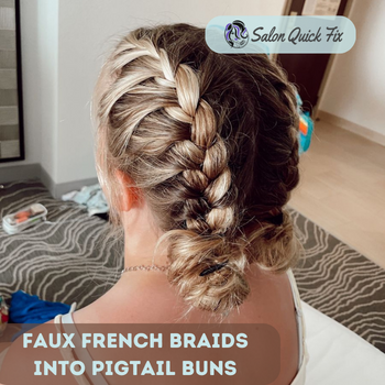 Faux French Braids into Pigtail Buns