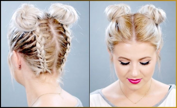Faux French Braids into Pigtail Buns
