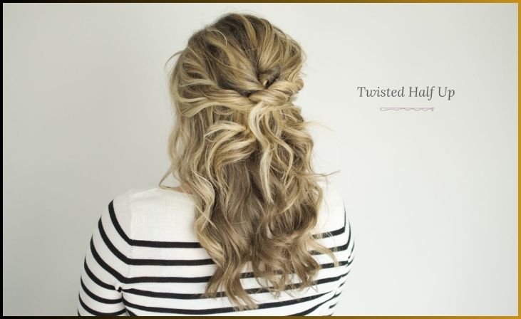Twisted and Pinned Half Up Shoulder Length Hairstyle