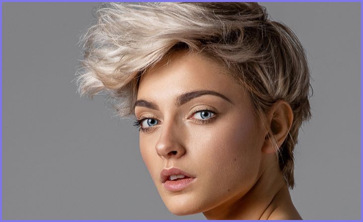 Blonde Pixie Bob with Side Part and Balayage Highlights